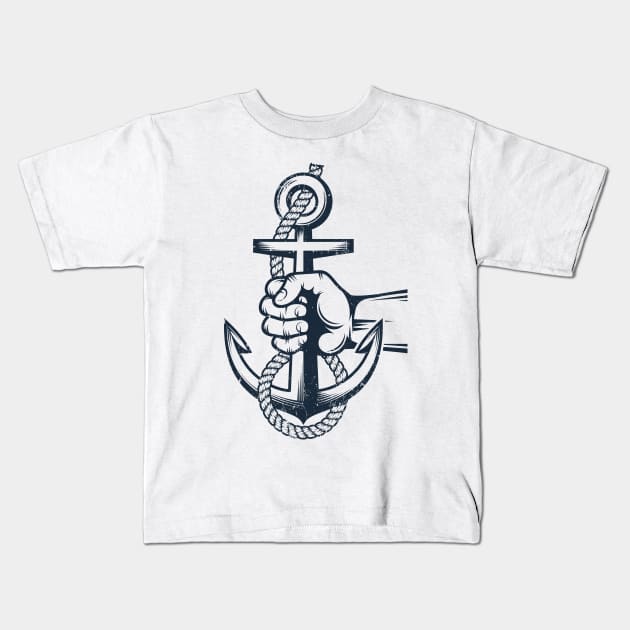 Sailor hand holds an anchor with rope Kids T-Shirt by Agor2012